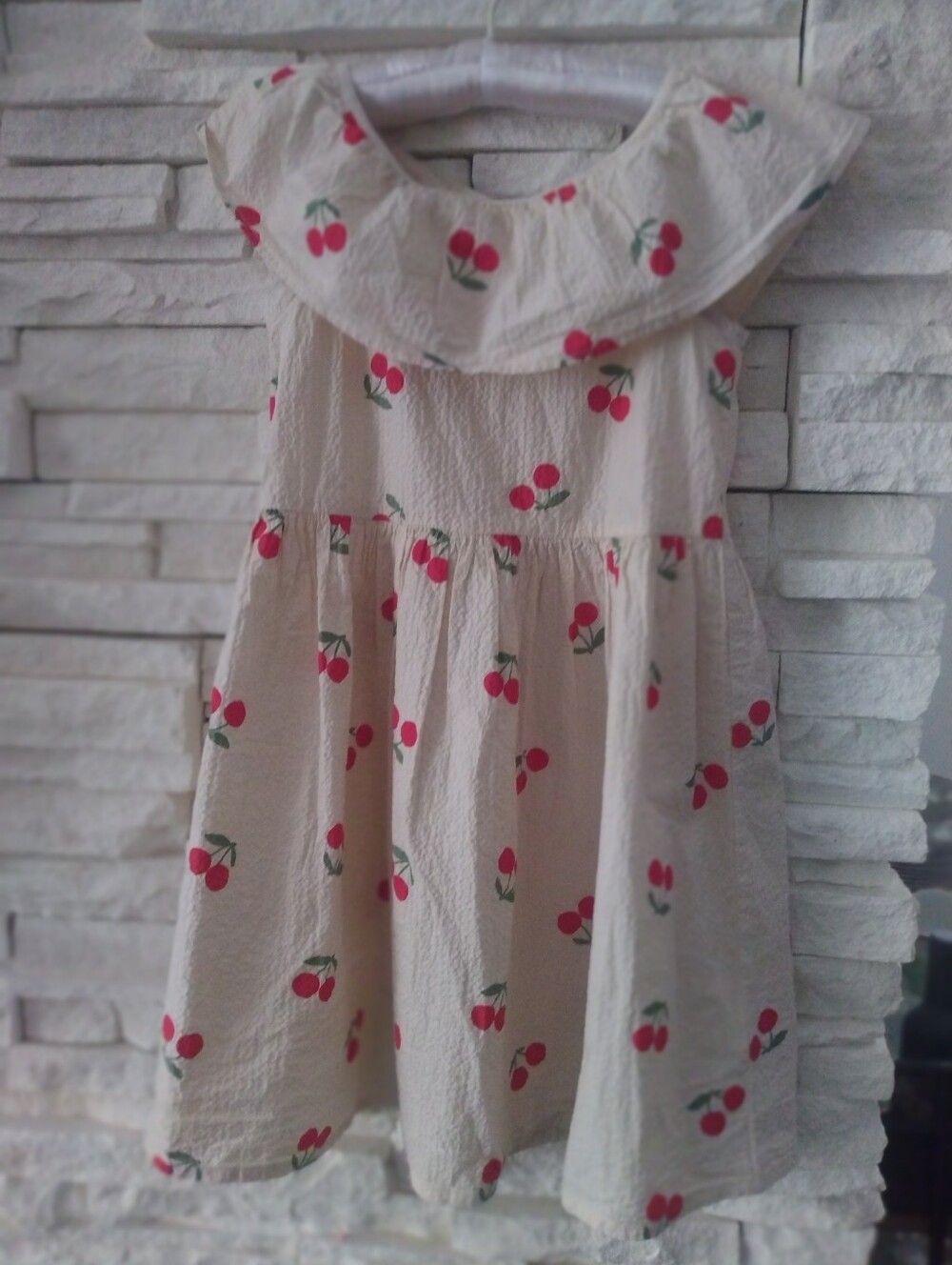 H&M Kids Cream Cherry-Print Ruffle Dress